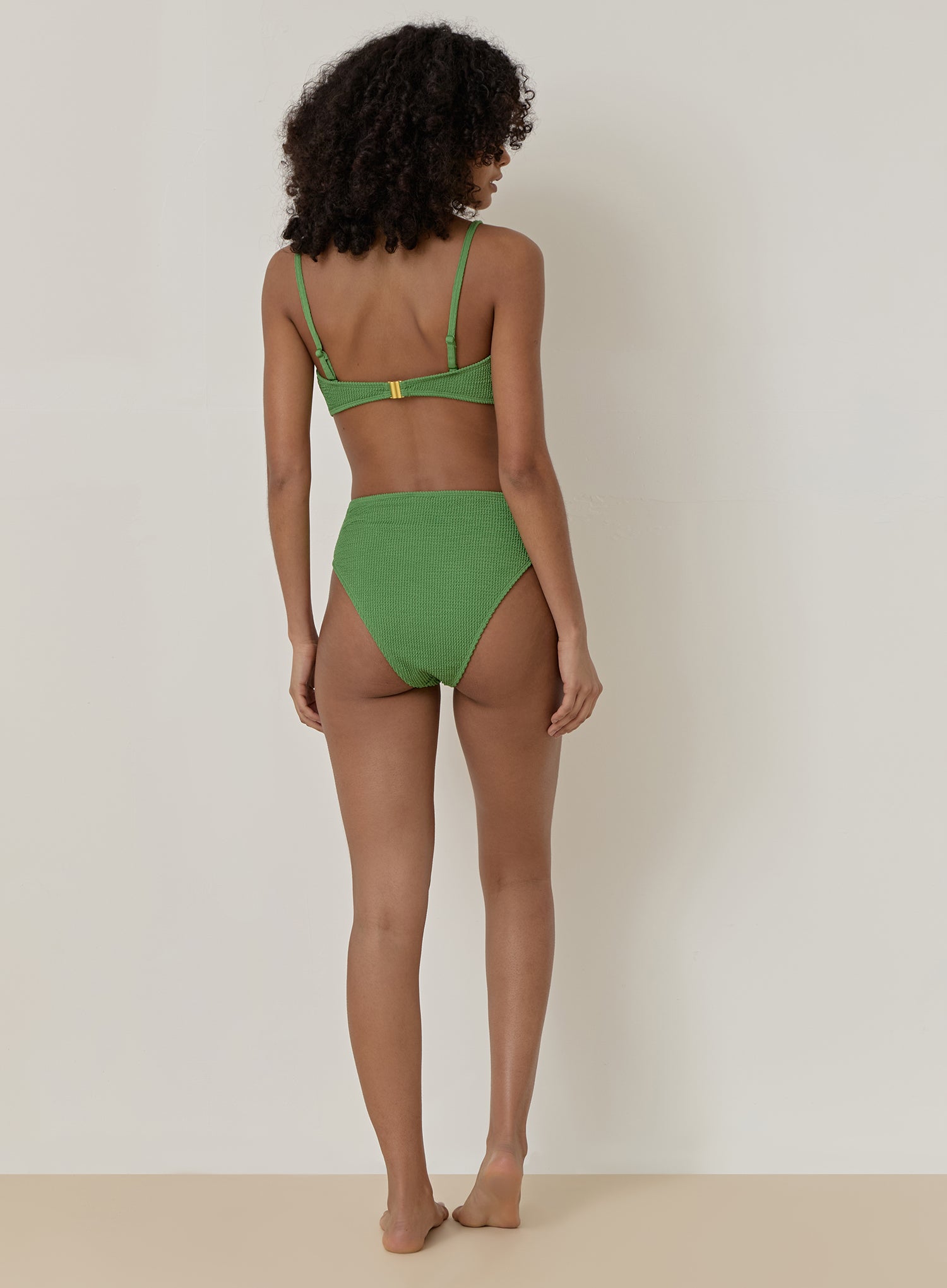 Green Crinkle Tortoiseshell Buckle Bikini Top